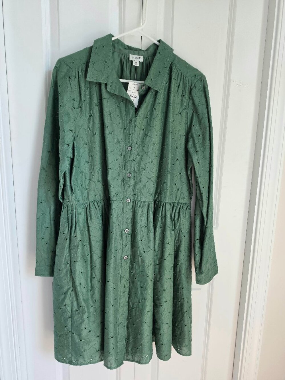 JCREW Women's Green Eyelet Dress 100% Cotton, NWT Size 14